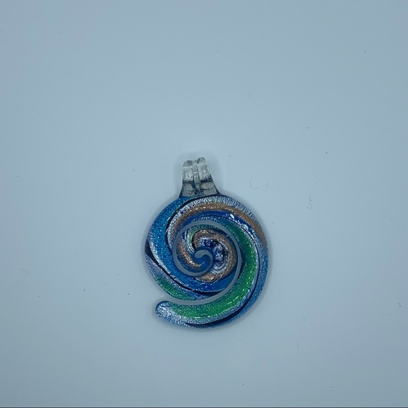 vintage art glass pendant Spiral Blue And Green Necklace Retro - Picture 1 of 3